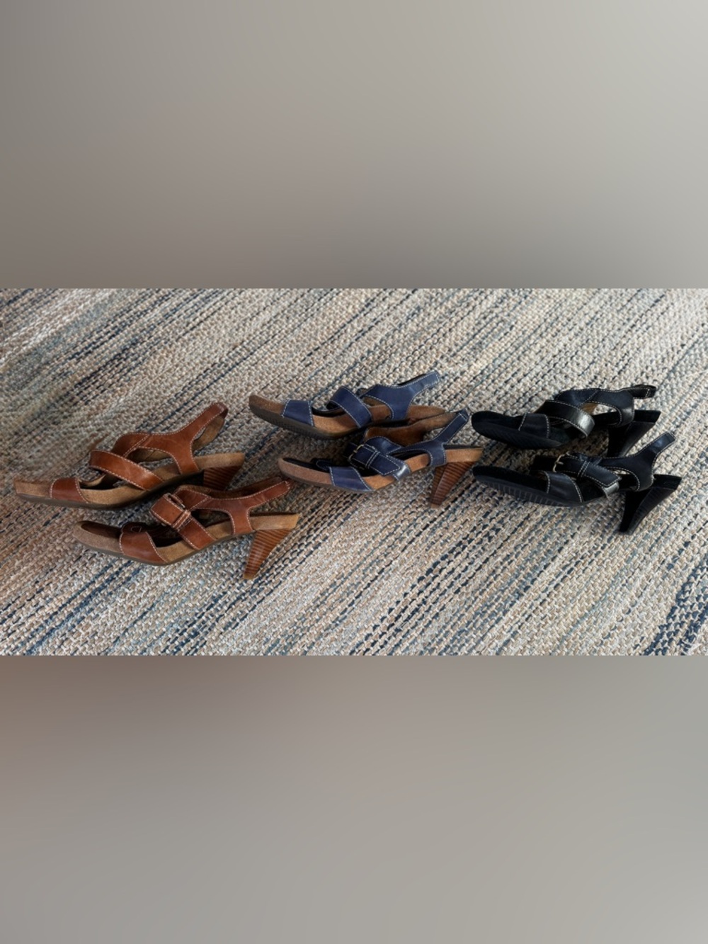 LOT of 3: Black, Denim Blue, and Brown Leather Slingback Sandals - Picture 2 of 5